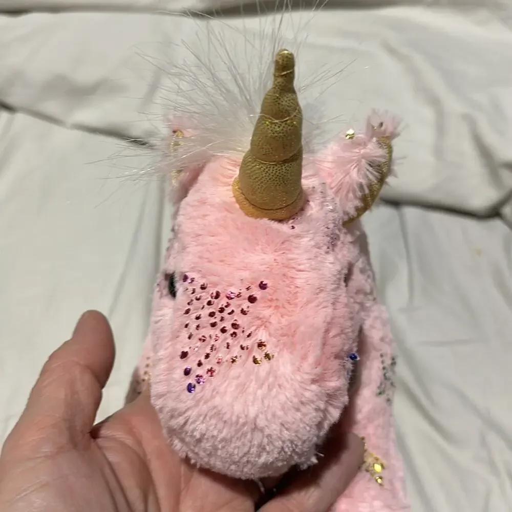 Unicorn plush purse pink metalic star pink chain strap gold horn & feet NWOT